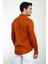 Düz Kiremit Rengi Slim Fit Keten Erkek Gömlek 3
