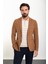 Düz Kamel Slim Fit Torba Cep Mono Yaka Keten Erkek Ceket 3