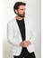 Çizgili Ekru Slim Fit Torba Cep Mono Yaka Gofre Erkek Ceket 4