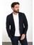 Çizgili Lacivert Slim Fit Mono Yaka Erkek Ceket 3