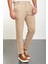 Düz Bej Slim Fit Kemerli Keten Erkek Pantolon 1