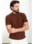 Çizgili Kiremit Slim Fit Yarım Balıkçı Yaka Erkek Triko T-Shirt 4