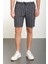 Çizgili Siyah Super Slim Fit Beli Lastikli İpli Erkek Şort 3
