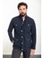 Düz Lacivert Slim Fit Torba Cep Hakim Yaka Erkek Trenchcoat 1