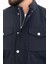 Düz Lacivert Slim Fit Torba Cep Hakim Yaka Erkek Trenchcoat 2