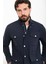 Düz Lacivert Slim Fit Torba Cep Hakim Yaka Erkek Trenchcoat 4