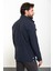 Düz Lacivert Slim Fit Torba Cep Hakim Yaka Erkek Trenchcoat 5
