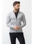 Duz Gri Renk Slim Fit Yarım Balıkcı Yaka Erkek Hırka 3