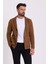 Kareli Kamel Rengi Torba Cep Slim Fit Erkek Triko Ceket 1