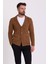 Kareli Kamel Rengi Torba Cep Slim Fit Erkek Triko Ceket 2