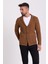 Kareli Kamel Rengi Torba Cep Slim Fit Erkek Triko Ceket 3