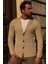 Kareli Bej Rengi Torba Cep Slim Fit Erkek Triko Ceket 1