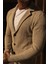Kareli Bej Rengi Torba Cep Slim Fit Erkek Triko Ceket 2