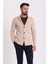 Kareli Bej Rengi Torba Cep Slim Fit Erkek Triko Ceket 3