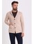 Kareli Bej Rengi Torba Cep Slim Fit Erkek Triko Ceket 4