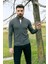 Duz Antrasit Renk Slim Fit Yarım Balıkcı Yaka Erkek Hırka 1