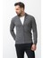 Duz Antrasit Renk Slim Fit Yarım Balıkcı Yaka Erkek Hırka 5