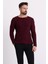 Kırçıllı Bordo Renk Slim Fit Uzun Kollu Geniş Bisiklet Yaka Erkek Kazak 1