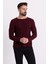 Kırçıllı Bordo Renk Slim Fit Uzun Kollu Geniş Bisiklet Yaka Erkek Kazak 3