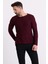 Kırçıllı Bordo Renk Slim Fit Uzun Kollu Geniş Bisiklet Yaka Erkek Kazak 4