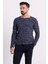 Kırçıllı Lacivert Renk Slim Fit Uzun Kollu Geniş Bisiklet Yaka Erkek Kazak 4