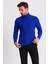 Çizgi Desenli Saks Rengi Slim Fit Tam Balıkçı Yaka Erkek Triko Kazak 1