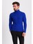 Çizgi Desenli Saks Rengi Slim Fit Tam Balıkçı Yaka Erkek Triko Kazak 4