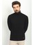 Dokulu Siyah Renk Slim Fit Tam Balıkçı Yaka Erkek Kazak 1