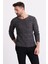 Kırçıllı Siyah Renk Slim Fit Uzun Kollu Geniş Bisiklet Yaka Erkek Kazak 4