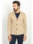 Çizgili Bej Rengi Torba Cep Slim Fit Yün Erkek Triko Ceket 1