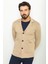 Çizgili Bej Rengi Torba Cep Slim Fit Yün Erkek Triko Ceket 2