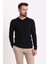 Düz Siyah Renk Slim Fit V Yaka Erkek Kazak 1