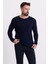 Lacivert Renk Slim Fit Bisiklet Yaka Lase Erkek Kazak 1