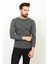 Kareli Antrasit Rengi Slim Fit Bisiklet Yaka Erkek Kazak 3