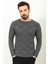 Kareli Antrasit Rengi Slim Fit Bisiklet Yaka Erkek Kazak 4