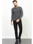 Kareli Antrasit Slim Fit Fermuarlı Polo Yaka Erkek Triko Kazak 1