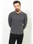 Kareli Antrasit Slim Fit Fermuarlı Polo Yaka Erkek Triko Kazak 3