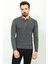 Kareli Antrasit Slim Fit Fermuarlı Polo Yaka Erkek Triko Kazak 5