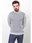 Kareli Gri Renk Slim Fit Yarım Balıkçı Yaka Erkek Kazak 3