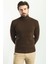 Düz Kahverengi Slim Fit Tam Balıkçı Yaka Erkek Kazak 1