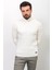 Çizgili Beyaz Renk Slim Fit Yarım Balıkçı Yaka Yün Erkek Kazak 1
