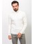 Çizgili Beyaz Renk Slim Fit Yarım Balıkçı Yaka Yün Erkek Kazak 3