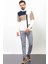 Parçalı Beyaz Renk Slim Fit Tam Balıkçı Yaka Yün Erkek Kazak 3