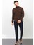 Çizgili Kahverengi Slim Fit Yarım Balıkçı Yaka Yün Erkek Kazak 1