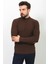 Çizgili Kahverengi Slim Fit Yarım Balıkçı Yaka Yün Erkek Kazak 3
