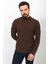 Çizgili Kahverengi Slim Fit Yarım Balıkçı Yaka Yün Erkek Kazak 4