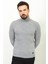 Desenli Gri Renk Slim Fit Tam Balıkçı Yaka Yün Erkek Kazak 2