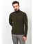 Çizgili Haki Rengi Slim Fit Yarım Balıkçı Yaka Yün Erkek Kazak 3