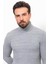 Örgü Desenli Gri Renk Slim Fit Tam Balıkçı Yaka Yün Erkek Kazak 2