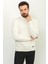 Desenli Ekru Rengi Slim Fit Tam Balıkçı Yaka Yün Erkek Kazak 3